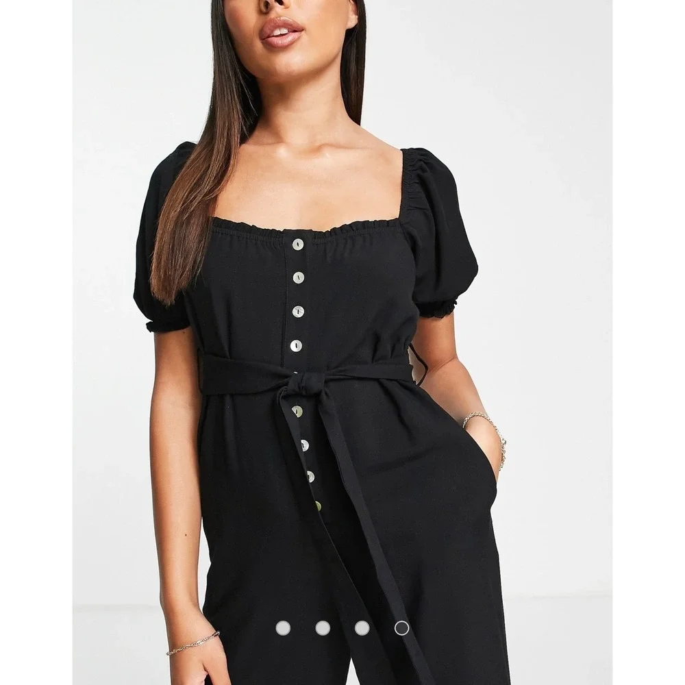 ASOS The Frolic Black Puff Sleeve Wide Leg Button Down Jumpsuit NWT Size 12 - Picture 4 of 10